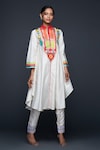 Gulabo by Abu Sandeep_Off White Cotton Silk Embroidery Gota Stand Abstract Yoke Tunic _Online_at_Aza_Fashions