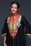 Shop_Gulabo by Abu Sandeep_Black Cotton Silk Embroidery Gota Stand Collar Abstract Yoke Tunic  _Online_at_Aza_Fashions