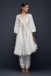 Gulabo by Abu Sandeep_Off White Jamdani Embroidered Gota Notched Flared Kurta  _Online_at_Aza_Fashions