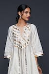 Buy_Gulabo by Abu Sandeep_Off White Jamdani Embroidered Gota Notched Flared Kurta  _Online_at_Aza_Fashions