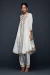 Shop_Gulabo by Abu Sandeep_Off White Jamdani Embroidered Gota Notched Flared Kurta  _Online_at_Aza_Fashions