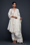 Shop_Gulabo by Abu Sandeep_Off White Jamdani Embroidered Gota Notched Flared Kurta  