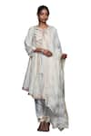 Gulabo by Abu Sandeep_Off White Jamdani Embroidered Gota Notched Flared Kurta  _Online