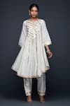 Buy_Gulabo by Abu Sandeep_Off White Jamdani Embroidered Gota Notched Flared Kurta  _at_Aza_Fashions