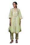 Gulabo by Abu Sandeep_Green Jamdani Embroidered Gota Notched Applique Kurta  _Online_at_Aza_Fashions