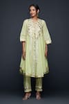 Buy_Gulabo by Abu Sandeep_Green Jamdani Embroidered Gota Notched Applique Kurta  _at_Aza_Fashions