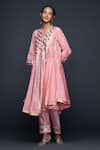 Gulabo by Abu Sandeep_Peach Jamdani Embroidered Gota Notched Applique Flared Kurta _at_Aza_Fashions