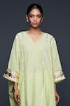 Buy_Gulabo by Abu Sandeep_Green Jamdani Embroidered Gota V Neck Applique Kaftan  _Online_at_Aza_Fashions