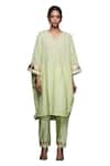 Shop_Gulabo by Abu Sandeep_Green Jamdani Embroidered Gota V Neck Applique Kaftan  _Online_at_Aza_Fashions