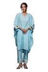 Buy_Gulabo by Abu Sandeep_Blue Jamdani Embroidered Gota V Neck Applique Kaftan _Online_at_Aza_Fashions