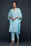 Shop_Gulabo by Abu Sandeep_Blue Jamdani Embroidered Gota V Neck Applique Kaftan _Online_at_Aza_Fashions