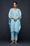 Buy_Gulabo by Abu Sandeep_Blue Jamdani Embroidered Gota V Neck Applique Kaftan _at_Aza_Fashions