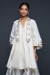 Buy_Gulabo by Abu Sandeep_Off White Jamdani Embroidered Gota Open Work Jacket  _Online_at_Aza_Fashions