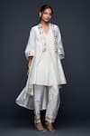 Buy_Gulabo by Abu Sandeep_Off White Jamdani Embroidered Gota Open Work Jacket  _at_Aza_Fashions