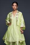 Buy_Gulabo by Abu Sandeep_Green Jamdani Embroidered Gota Open Jacket _Online_at_Aza_Fashions