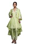 Shop_Gulabo by Abu Sandeep_Green Jamdani Embroidered Gota Open Jacket _Online_at_Aza_Fashions