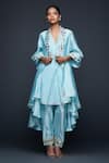 Buy_Gulabo by Abu Sandeep_Blue Jamdani Embroidered Gota Open Jacket  _at_Aza_Fashions