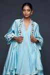 Shop_Gulabo by Abu Sandeep_Blue Jamdani Embroidered Gota Open Jacket  