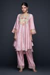 Buy_Gulabo by Abu Sandeep_Pink Viscose Chanderi Silk Embroidery Phool Bahar And Mirror Anarkali _at_Aza_Fashions