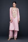 Gulabo by Abu Sandeep_Pink Viscose Chanderi Silk Gulbahar And Mirror Straight Kurta _Online_at_Aza_Fashions