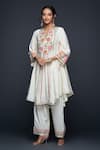 Shop_Gulabo by Abu Sandeep_Off White Viscose Chanderi Silk Embroidery Phool And Mirror Anarkali  _Online_at_Aza_Fashions