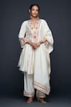 Shop_Gulabo by Abu Sandeep_Off White Viscose Chanderi Silk Embroidery Phool And Mirror Anarkali  