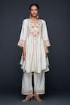 Buy_Gulabo by Abu Sandeep_Off White Viscose Chanderi Silk Embroidery Phool And Mirror Anarkali  _at_Aza_Fashions