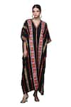 Shop_Gulabo by Abu Sandeep_Black Viscose Chanderi Silk Floral Stripe Embroidered Kaftan  _Online_at_Aza_Fashions