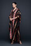 Gulabo by Abu Sandeep_Black Viscose Chanderi Silk Floral Stripe Embroidered Kaftan  _at_Aza_Fashions