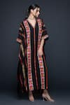 Buy_Gulabo by Abu Sandeep_Black Viscose Chanderi Silk Floral Stripe Embroidered Kaftan  _at_Aza_Fashions