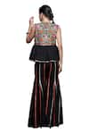 Shop_Gulabo by Abu Sandeep_Black Viscose Chanderi Silk Floral Embroidered Gilet Jacket  