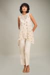 Buy_Soup by Sougat Paul_Off White Top Handloom Net Hand Conversational And Pant Set _at_Aza_Fashions