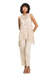 Buy_Soup by Sougat Paul_Off White Top Handloom Net Hand Conversational And Pant Set _Online_at_Aza_Fashions