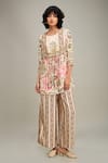 Buy_Soup by Sougat Paul_Beige Chanderi Printed Floral Round Mehr Kurta And Palazzo Set _at_Aza_Fashions