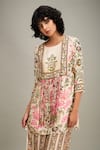 Shop_Soup by Sougat Paul_Beige Chanderi Printed Floral Round Mehr Kurta And Palazzo Set 