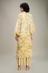 Shop_Soup by Sougat Paul_Yellow Linen Printed Floral Jacket Open Neck Ahyana And Striped Pant Set _at_Aza_Fashions