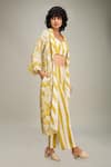 Shop_Soup by Sougat Paul_Yellow Linen Printed Floral Jacket Open Neck Ahyana And Striped Pant Set _Online_at_Aza_Fashions