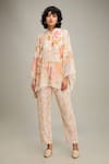 Buy_Soup by Sougat Paul_Off White Linen Printed Floral Band Collar Zinnia Shirt And Pant Set  _at_Aza_Fashions