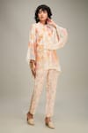 Shop_Soup by Sougat Paul_Off White Linen Printed Floral Band Collar Zinnia Shirt And Pant Set  _Online_at_Aza_Fashions