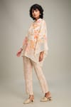 Soup by Sougat Paul_Off White Linen Printed Floral Band Collar Zinnia Shirt And Pant Set  _at_Aza_Fashions