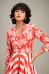 Shop_Soup by Sougat Paul_Red Linen Printed Floral V Neck Ahyana Kurta And Palazzo Set  