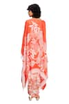Soup by Sougat Paul_Red Flat Chiffon Printed Floral Ahyana Draped Dress With Cape _at_Aza_Fashions
