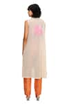 Buy_Soup by Sougat Paul_Off White Top And Pant Linen Applique Hand Zinnia With Set 