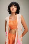 Shop_Soup by Sougat Paul_Off White Top And Pant Linen Applique Hand Zinnia With Set 