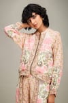 Shop_Soup by Sougat Paul_Multi Color Cotton Silk Printed Floral Mehr Bomber Jacket And Pant Set 