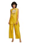 Buy_Soup by Sougat Paul_Yellow Chanderi Applique Hand Embroidered Floral Round Zinnia Kurta And Pant Set _Online_at_Aza_Fashions