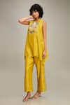 Soup by Sougat Paul_Yellow Chanderi Applique Hand Embroidered Floral Round Zinnia Kurta And Pant Set _at_Aza_Fashions