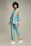 Soup by Sougat Paul_Blue Chanderi Applique Hand Embroidered Floral Jacket Lapel Zinnia Pant Set _at_Aza_Fashions