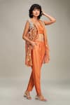 Buy_Soup by Sougat Paul_Orange Top And Pant Chanderi Hand Embroidered Conversational Set  _at_Aza_Fashions