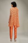 Shop_Soup by Sougat Paul_Orange Top And Pant Chanderi Hand Embroidered Conversational Set  _at_Aza_Fashions